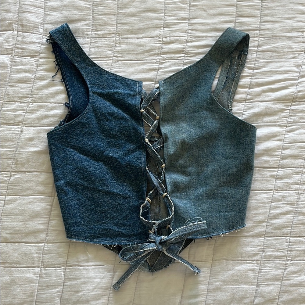 Patchwork Denim Corset Top - image 2